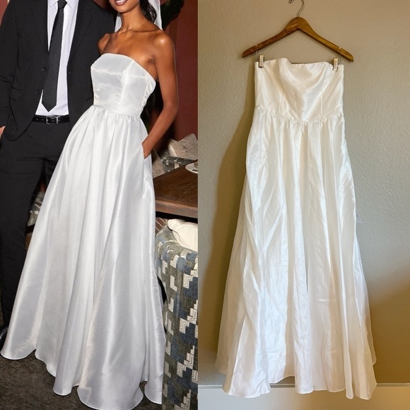Revel in the Magic White Strapless Maxi Dress With Pockets NWT Large